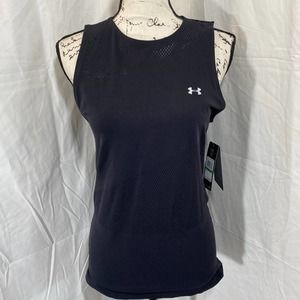 Under Armour Heat Gear Mesh Stretch Fitted Black Top NWT Sz L
